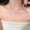 Romantic Pink Sweet Flower Pearl Collarbone Chain Versatile Temperament Necklace Women's Fringe Collarbone Chain Jewelry Gift