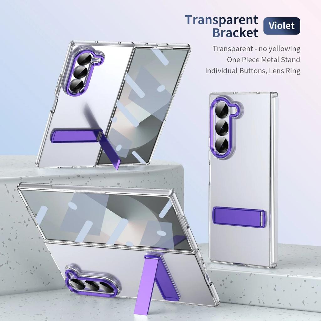 Hochwertige High-Definition Transparente Handyhülle für Samsung Galaxy Z Fold 7 6 5 4 Metallhalter Stoßfeste Schutz-Rückabdeckung