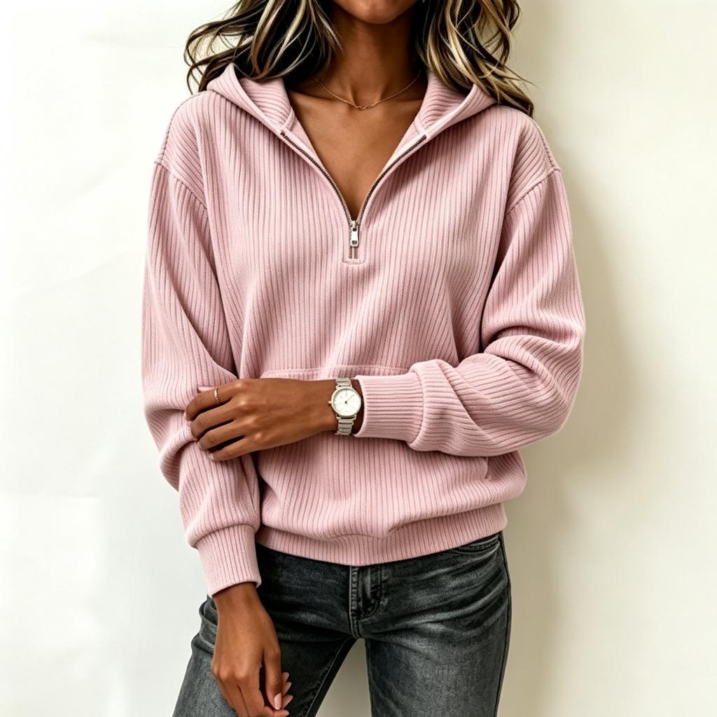 Women's Casual Striped Half-Zip Long Sleeve Hoodie