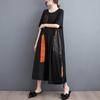 Summer New Loose Casual Embroidered Dress Color Block Hem Drawstring Slimming Women's Fashionable Artistic Clothing Dress