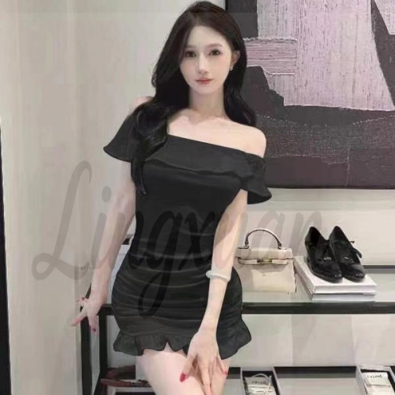 One-Shoulder Ruffled Slim-Fit Mini Dress with High-Stretch Cotton