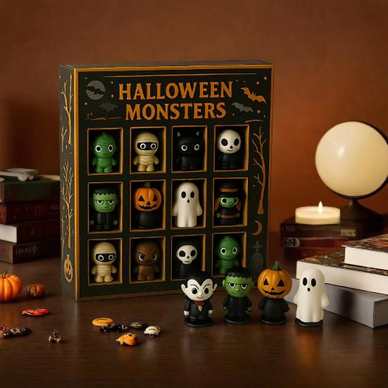 Yousheng Halloween Advent Calendar 24-Day Halloween Countdown Calendar with 24 Pcs Miniature Collectible Horror Doll Figures for Kids And Adults