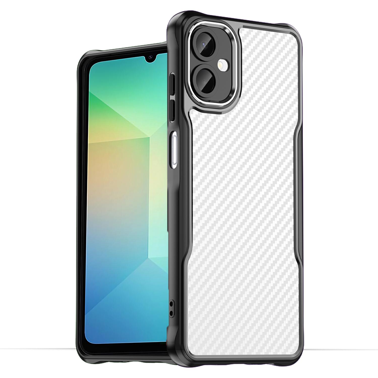 

For Samsung Galaxy A06 5G Case Carbon Fiber Texture Hybrid Phone Cover Black