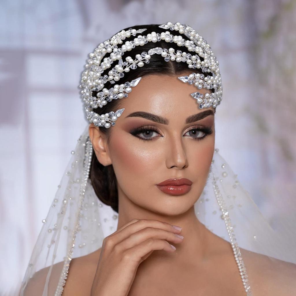 Crystal Pearl Bridal Headband & Veil Hair Accessory DZ076