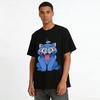 Weird Blue Cat And Bird Print Casual Top Unisex Fun Cartoon Pattern Loose Breathable Daily T-Shirt Pure cotton T-shirt