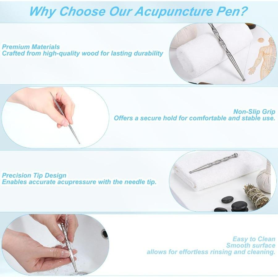 3Pcs Stainless Steel Massage Pen Set, Double-Headed Acupressure Tool for Face Neck Body, Ergonomic Portable Self-Care Kit