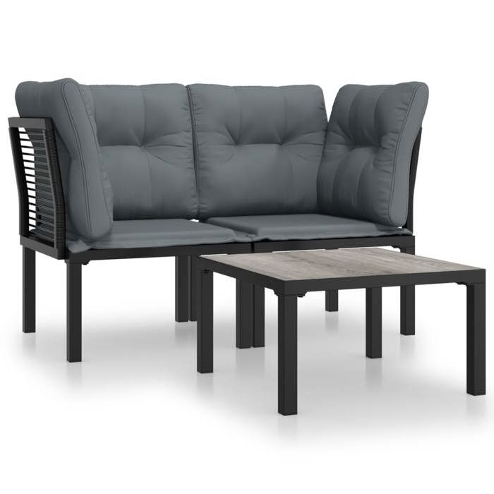 VidaXL Garden Lounge Set 3 Pcs, Patio Furniture Set, Outdoor Furniture, Patio Chair, Modern, Black and Grey 3187730