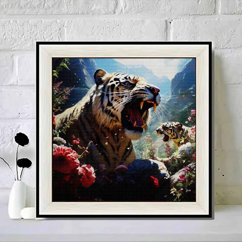 New Arrival 5D DIY Full Circle Diamond Painting "Tiger Roar" Embroidery Cross Stitch Home Decor Gift