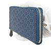 Inden-ya Inden Wallet, Long Wallet, Y-Shaped, Round Zipper, Deerskin Leather, Navy Blue with White Lacquer, Seigaiha Pattern, 2111-14-004