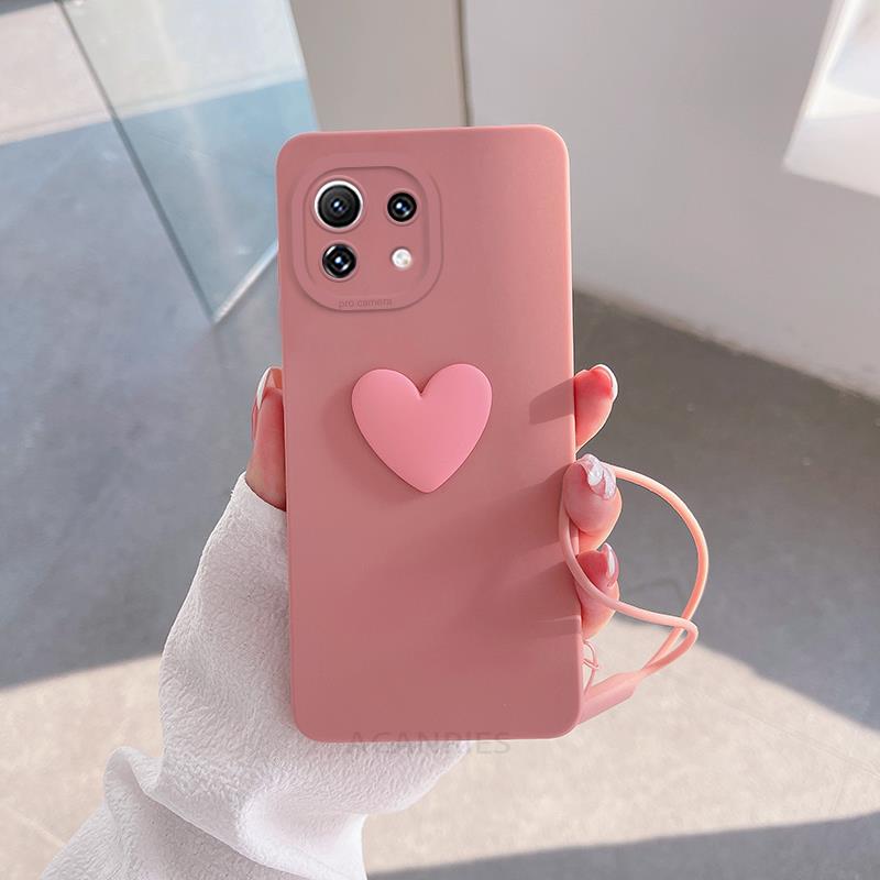 Mi11lite Love Heart Lanyard Silicone Case On For Xiaomi Mi 11 Lite 5g Ne 12 12s Pro Mi12lite 10t 11t 11lite Camera Cover POCO X3 X4 M3 M4  Case
