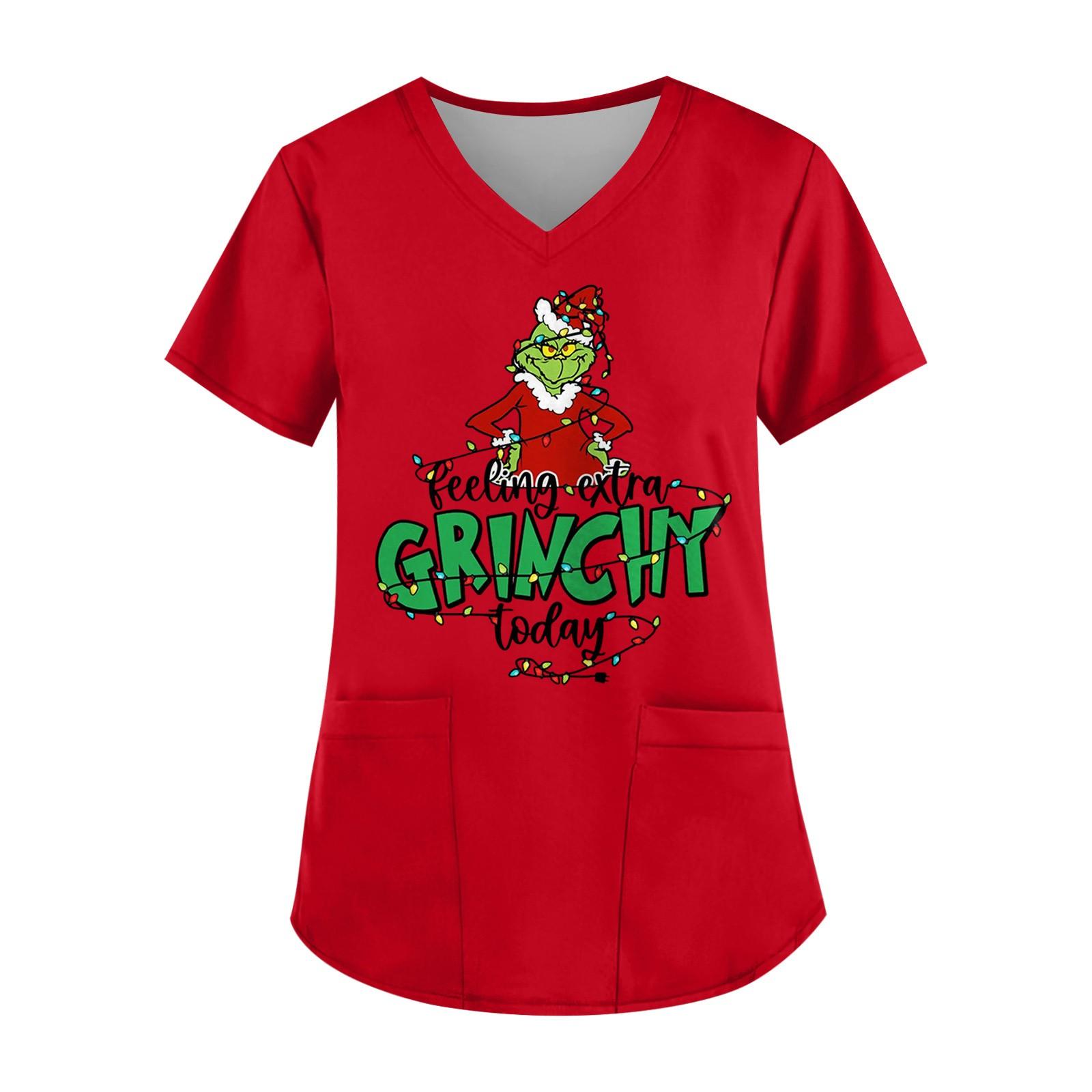 

Плюс Размер Печатный Рабочий Униформа Топы Для Женщин Крест V-образный вырез Печати Короткий Рукав Забавные Футболки Рабочая Одежда Футболка С Карманами XL красный