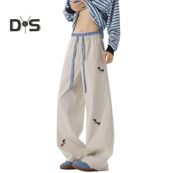 

Мужские повседневные мешковатые брюки с завязками на талии и вышивкой в виде мультяшной таксы, свободные уличные брюки для отпуска, путешествий, школы XXL абрикосовый