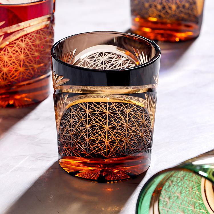Japanese Hand Carved Edo Kiriko Crystal Glass Whiskey Cup For Men Collectible Barware