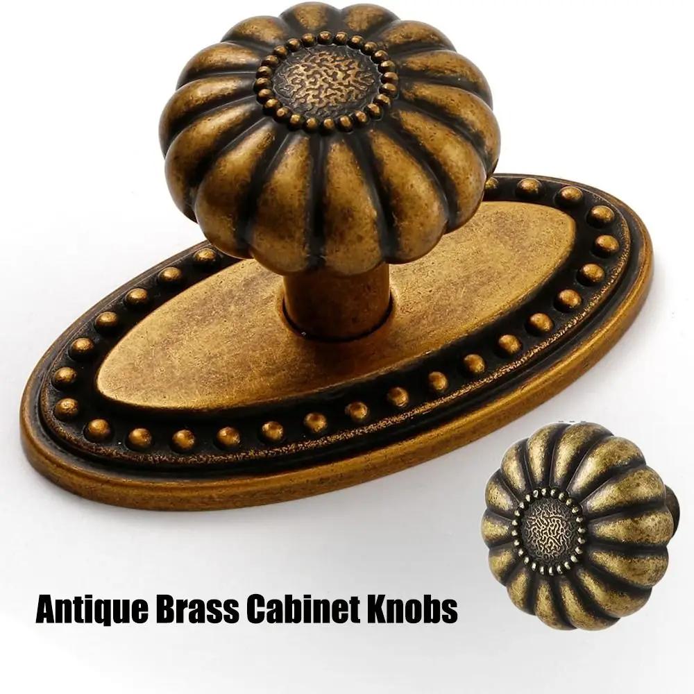 Vintage with Base Antique Brass Cabinet Knobs Zinc Alloy Hardware Handles Drawer Pulls Cabinet