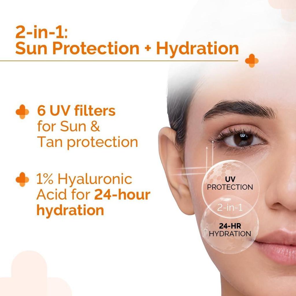 The Derma Co 1% Hyaluronic Sunscreen Aqua Gel | Hydrating, Lightweight & Non-Greasy | Blue Light Protection | 80 g