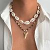 IngeSight.Z Boho 2-teiliges Set Muschel Reiskorn-Kettenhai-Zahn-Anhänger Halskette Trendiger Sommerstrand Geometrisches Choker Hals Schmuck