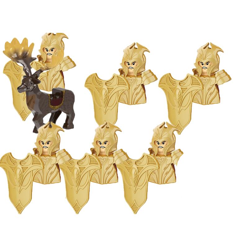 MOC Středověké Vojenské Stavební Kostky Elfský Bojovník Ork Rohan Gondor Rytíř Sada Postav Zvířecí Armáda Zbraň Luk Kuše Hračka