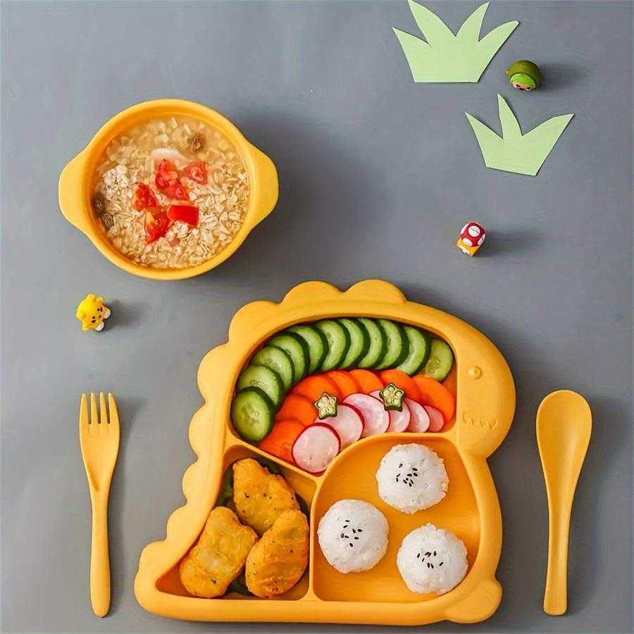 Dinosaur-Themed Silicone Dinner Plate With Divided Compartments-Large Capacity, Creative Design For All Seasons - Perfect For Kitchen & Restaurant Use