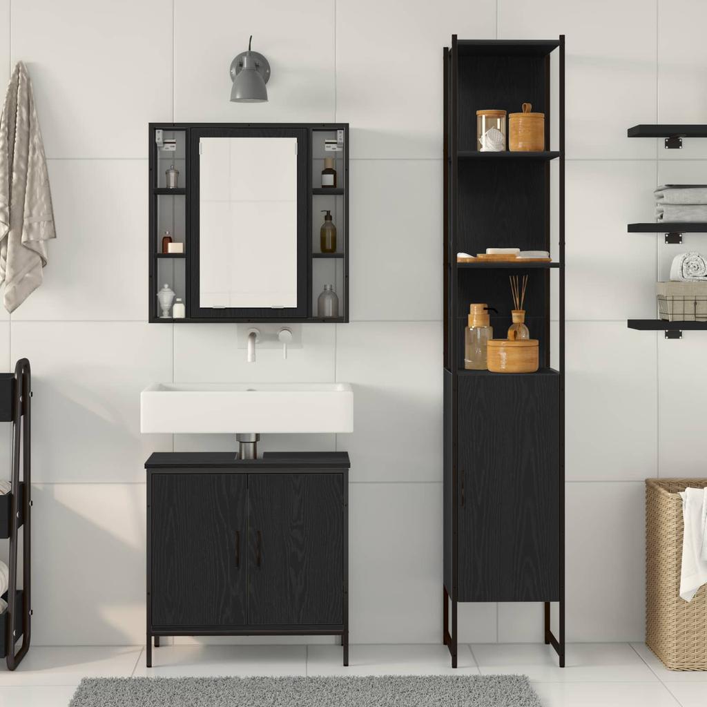 Bathroom Vanity Unit with Doors 3 pcs Black Wood Based Material