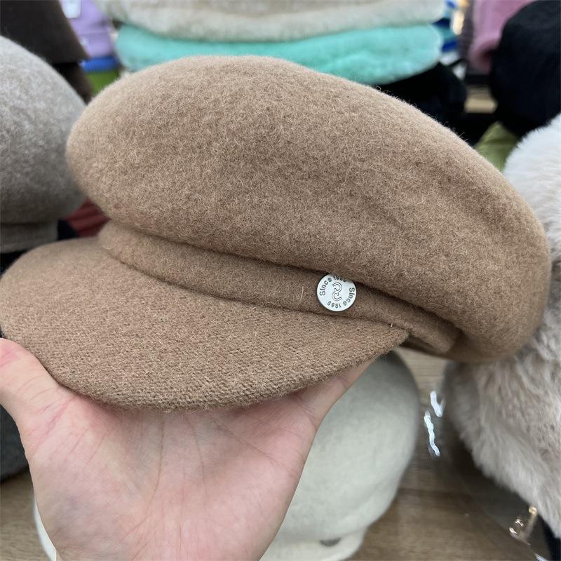 Solid Color Sheep Cap Women's Autumn and Winter Literary and Retro Newsboy Hat Painter Hat