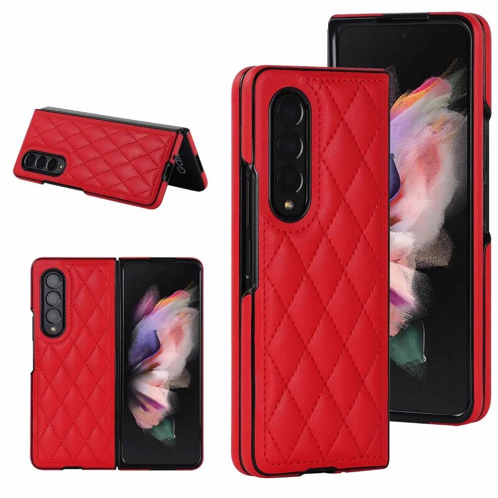 Samsung Galaxy Z Fold 7 6 5 4 3 5G Diamond Grid Pattern Leather Anti Fall Protective Hard Cover Fold7 Luxury Flip Phone Case