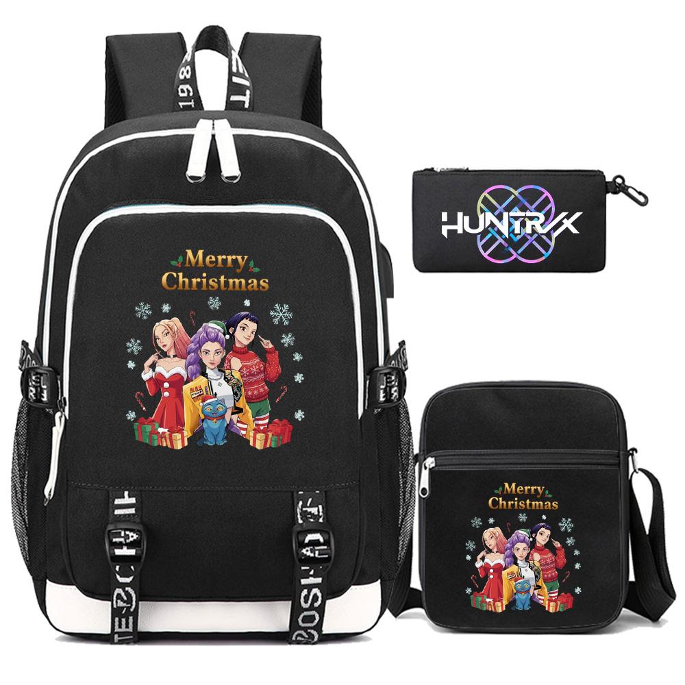 3Pcs/set Anime Kpop Demon Hunters Printed Backpack with Shoulder Bag Pencil Case for Teenager Girl Boy Bookbag Large Capacity Waterproof Travel Bag