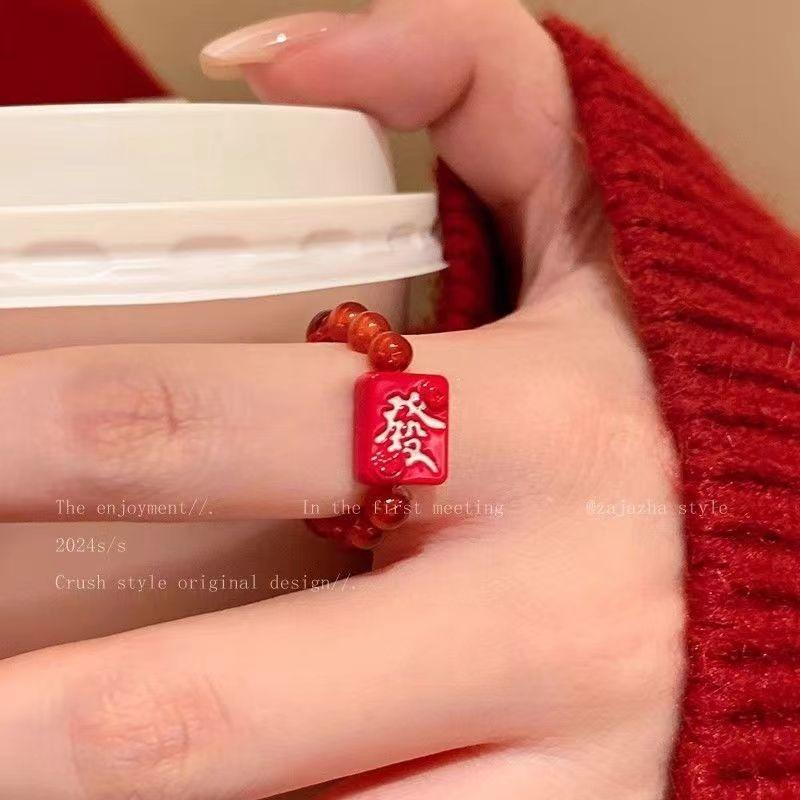 Ma Jin Caixin Retro Red Ring Collection Light Luxury Fashion Versatile Daily Stacking Open Ring