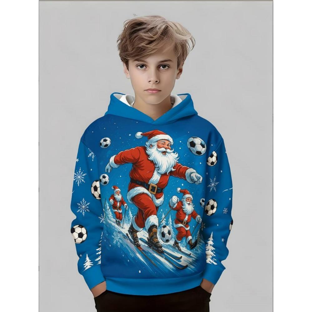 Christmas Children's Hoodie Santa Claus Cartoon 3D Print Long Sleeve Boys Clothing Holiday Fashion Sweatshirt Pullover Kids Tops
