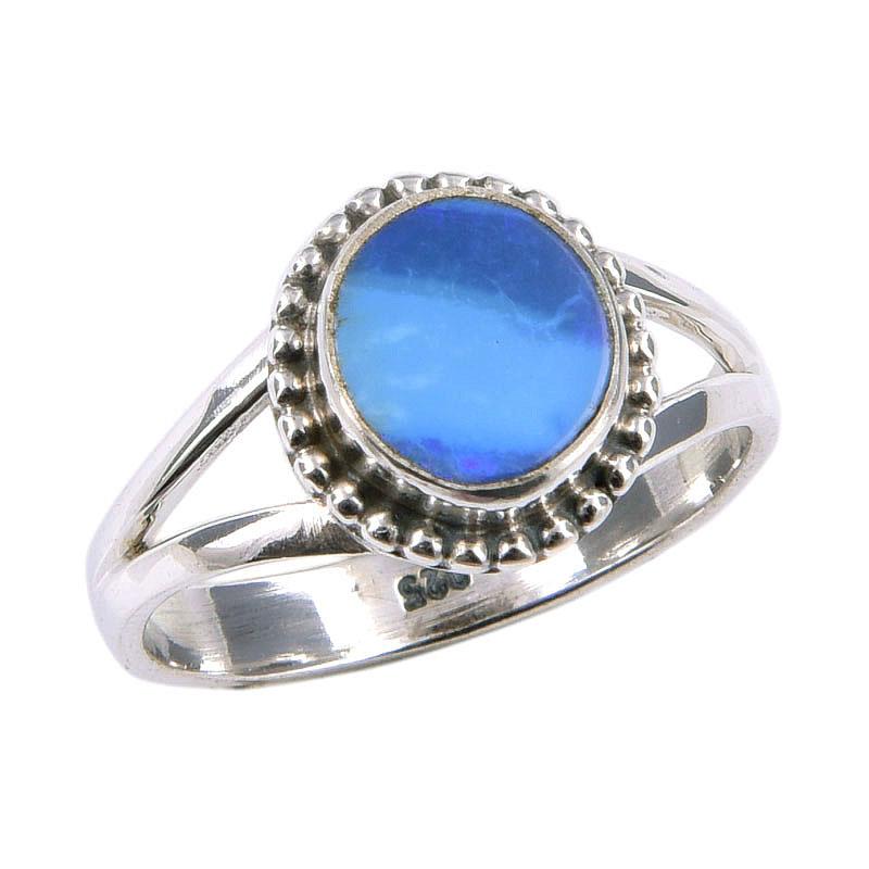 Natural Australian Opal Gemstone 925 Solid Sterling Silver Ring Size 6.5 D0i17