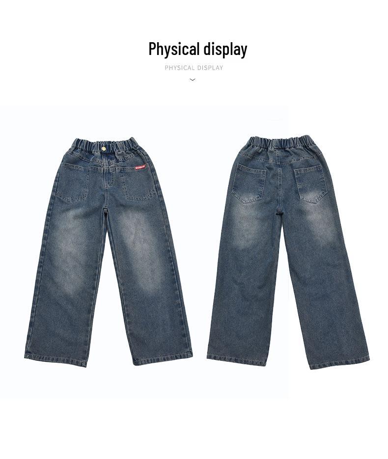 Girls' Autumn 2026 Trendy Wide Leg Street Style Jeans for Kids