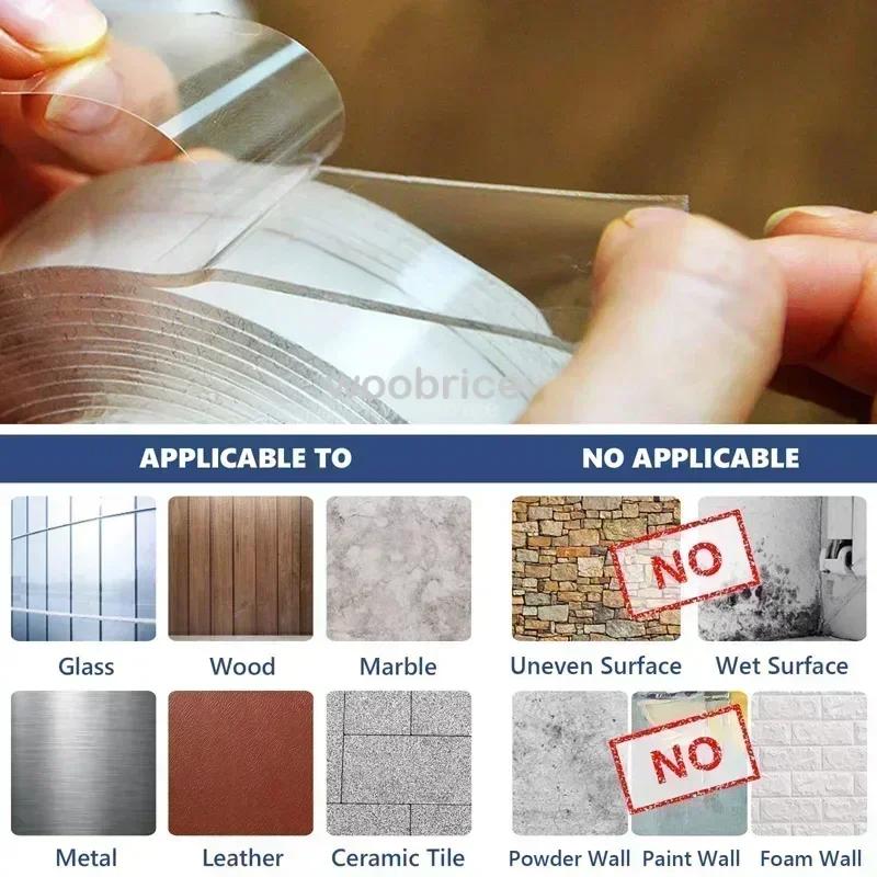 Double Face Transparent Double Sided Tape Super Strong Sided Reusable Waterproof Tapes Heat Resistance Bathroom Home Decoration
