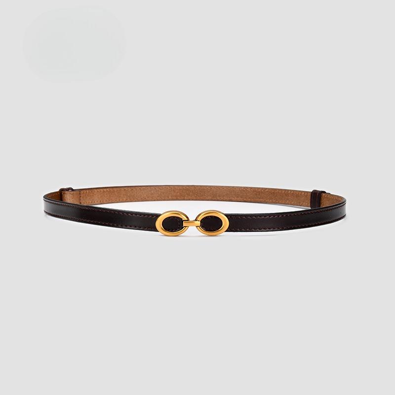 Genuine Leather Thin Belt Fashionable Simple Decorative Dress Cowhide Thin Belt with Suit Waist-hugging Black Belt for Women
