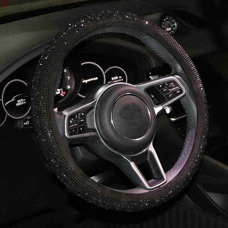 Universal Bling Diamond Car Steering Wheel Cover Suitable for 14.5-15inch O-Type Rhinestone Crystal Car Interior Decrotion