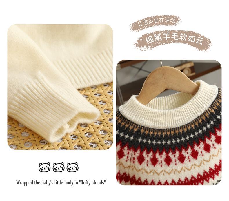 Maglione in Lana Fair Isle per Bambini - Spesso, Caldo, Stile Retro Rosso per Autunno/Inverno Ragazzi e Ragazze