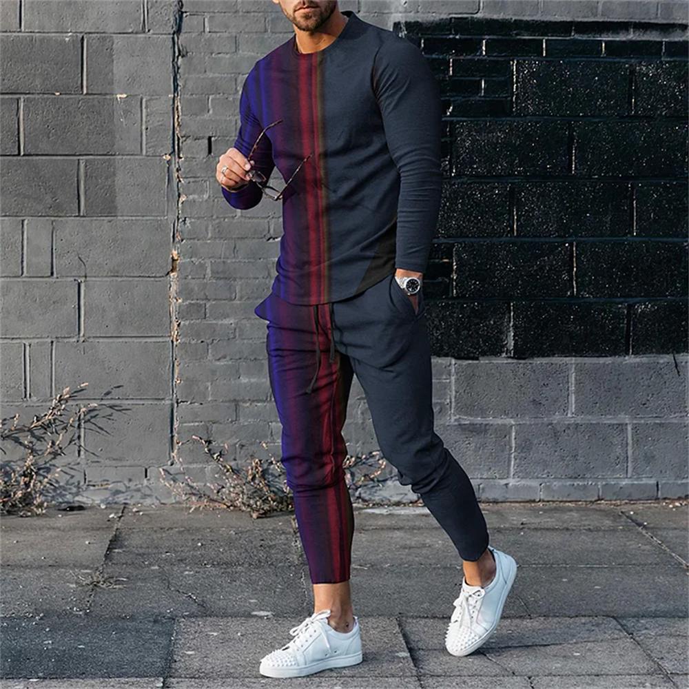 Summer Mens Tracksuit 2 Piece Sets Trend O-neck Long Sleeve T Shirt+Pants Oversized Loose Clothes Sports Style Man Clothing 2023