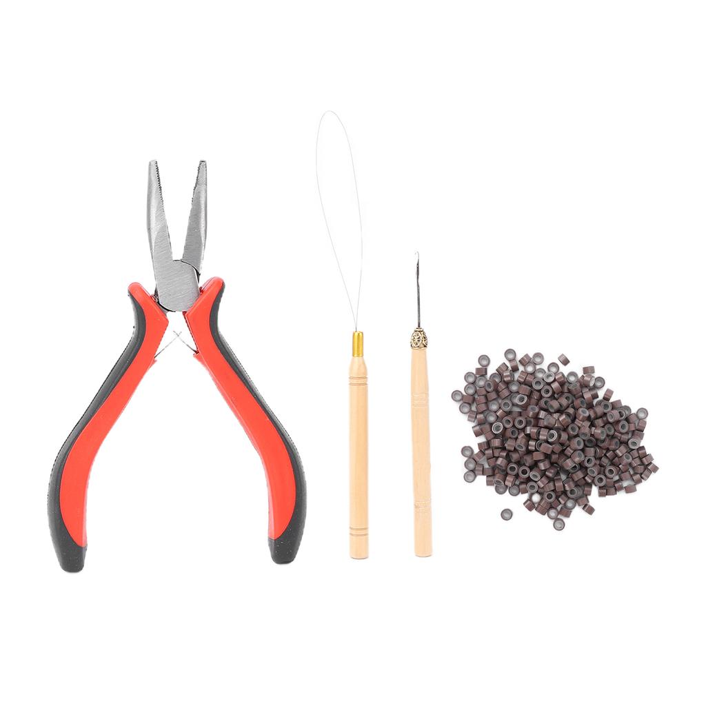 Hair Extension Kit Plier Pulling Hook Needle Extension Beads Tool Set for Extending Hair