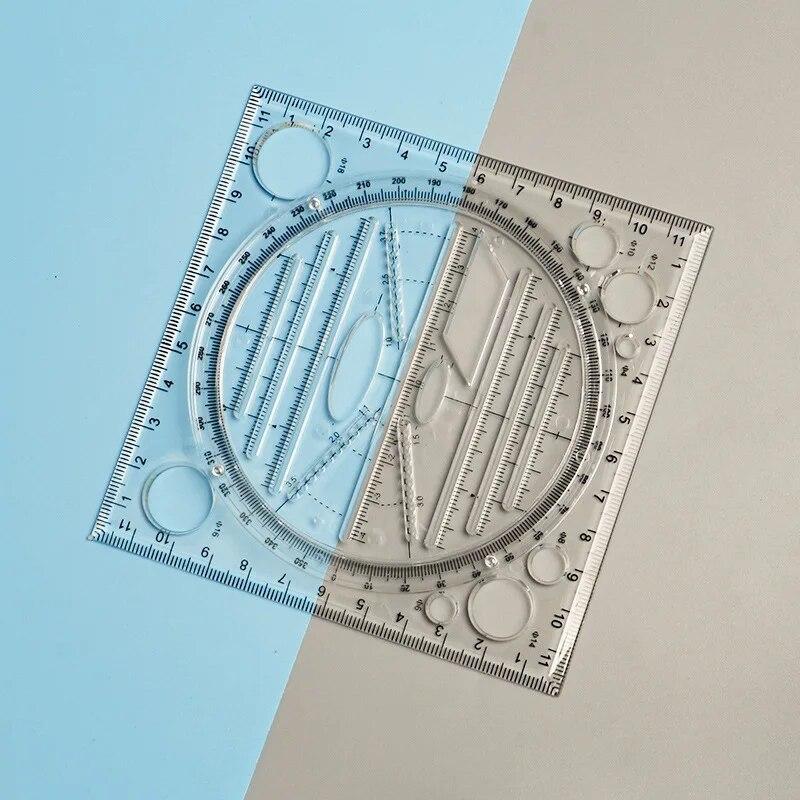 1 bucată Papetarie rotundă multifuncțională Desen activ rotativ raportor riglă Cerc