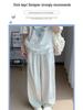 Women's White Ice Silk Floral Wide-Leg Pants - Yamamoto 2025 Collection for Spring, Summer, and Autumn - Casual, Petite, Textured Design