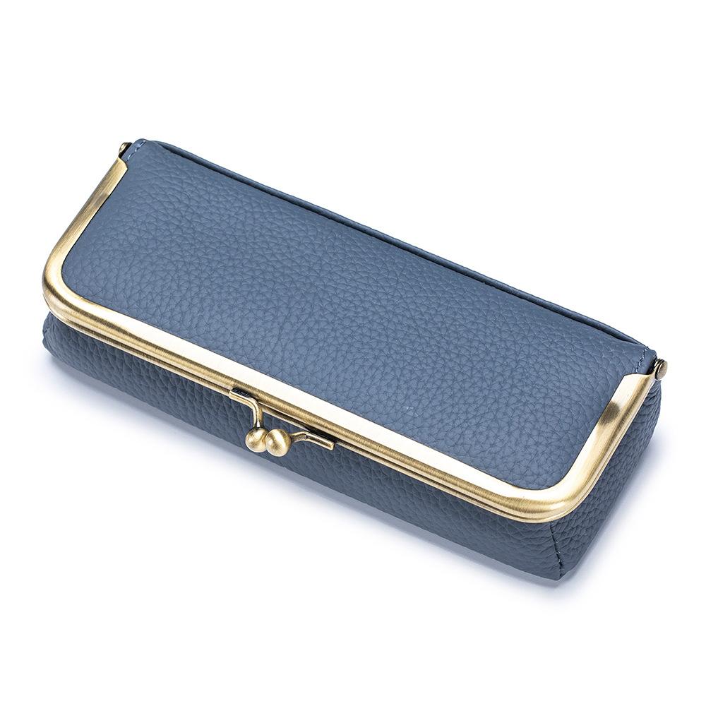 Genuine Leather Glasses Case Fashion Pencil Bag with Kiss Lock Brand Coin Purse Women Travel Sunglasses Box Eyebrow Pencil Box