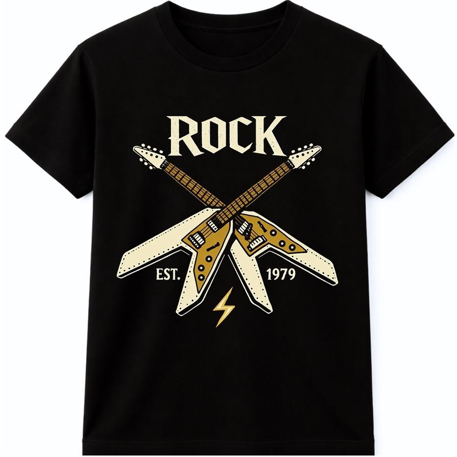 Electric Guitar T Shirt Rock Crossed Guitars Estd 1979 Heavy Metal Tee L