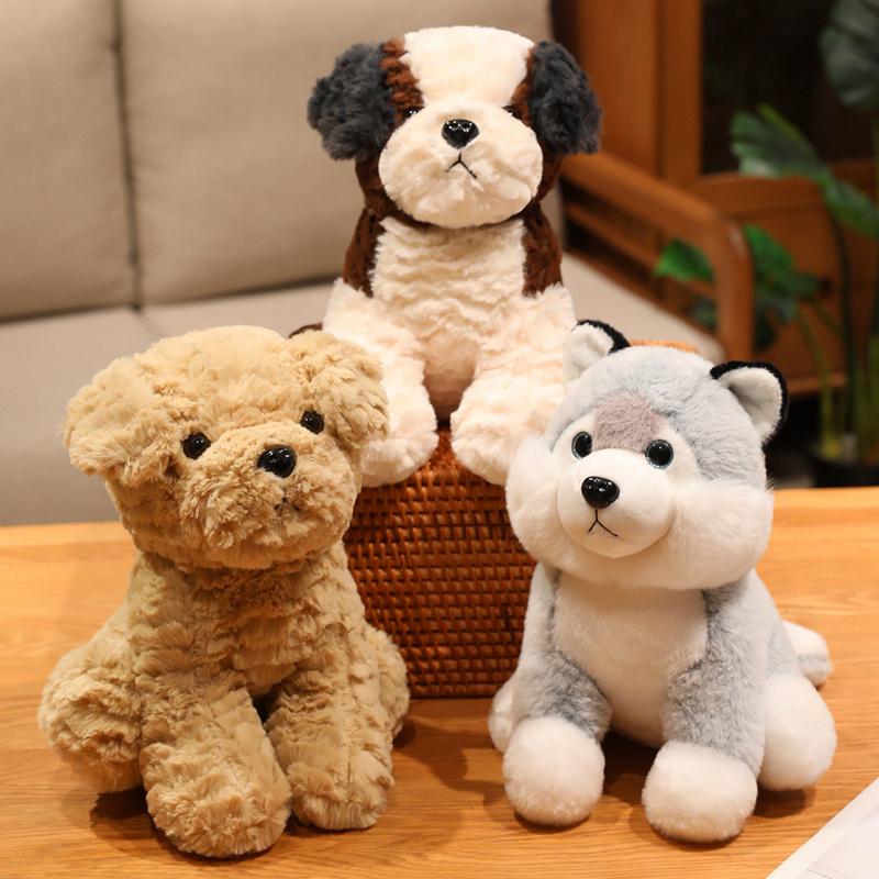 26CM Simulated Dog Plush Toys Soft Stuffed Cartoon Animal Puppy Dog Doll Lifelike Brown Saint Bernard Husky Teddy Accompany Toy