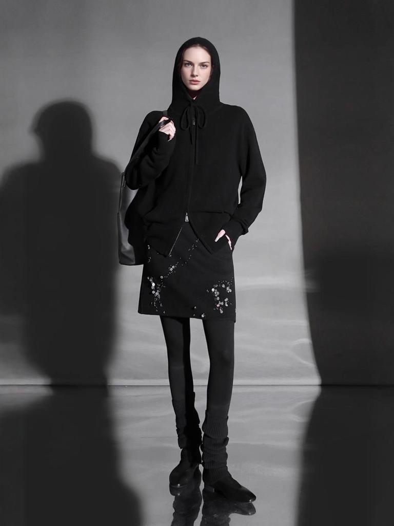 High-End Minimalist Wool Sequin A-Line Skirt (Autumn/Winter)