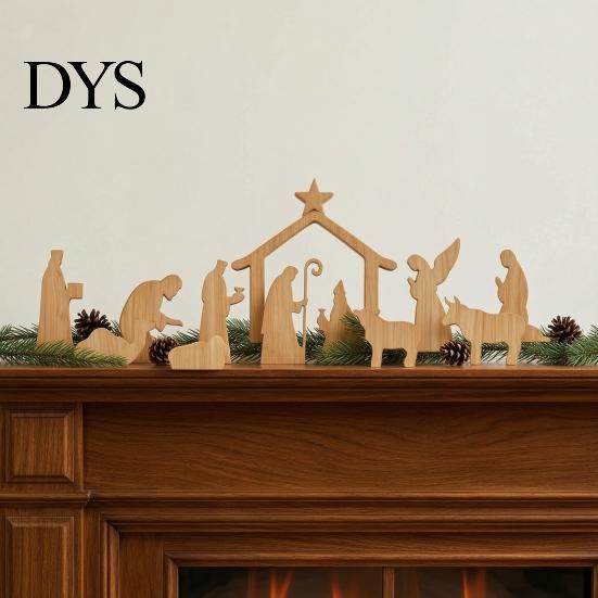 Small Wooden Religious Collectibles 13Pcs Christmas Nativity Scene Set, Mini Holy Family Figurines, Handcrafted Wood Figures Tabletop Manger