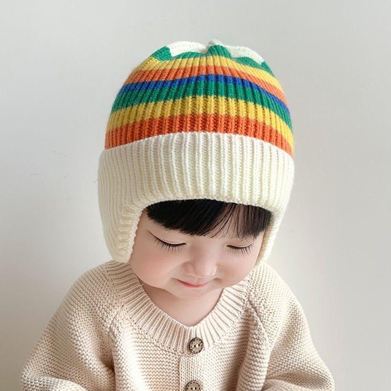 Autumn and winter children's hats, girls' pullovers, knitted hats, colored wool hats, boys' and babies' warm ear hats, tide