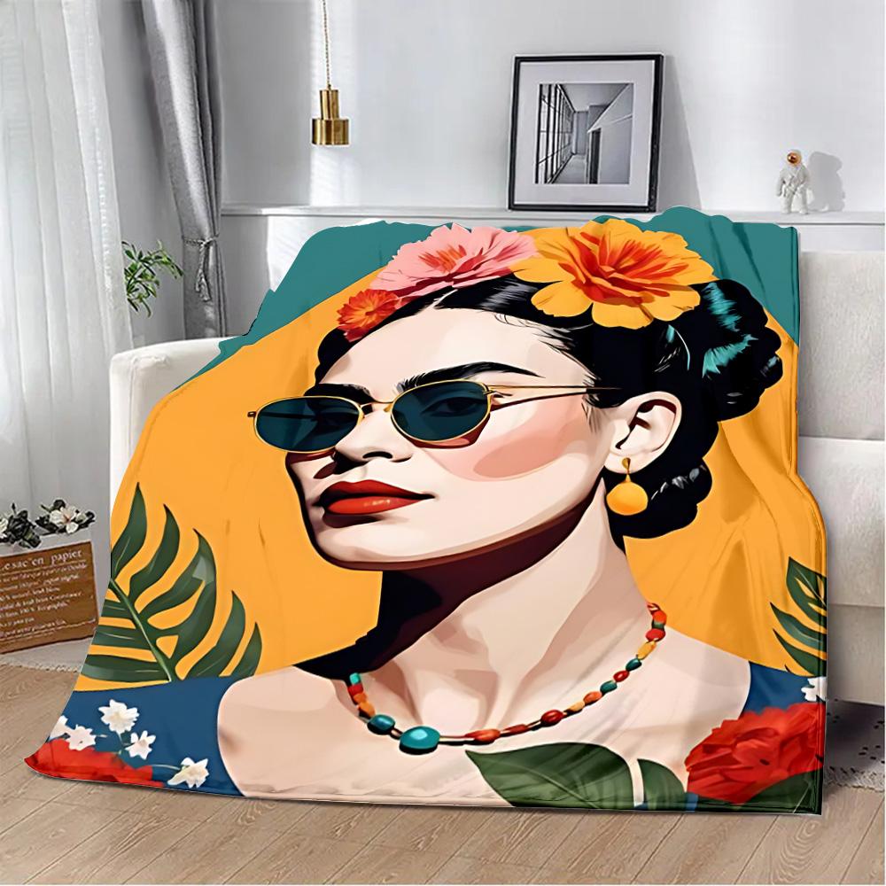 Cartoon F-Frida Printed Blanket Picnic Blankets Warm Blanket Soft and Comfortable Blanket Home Travel Birthday Gift