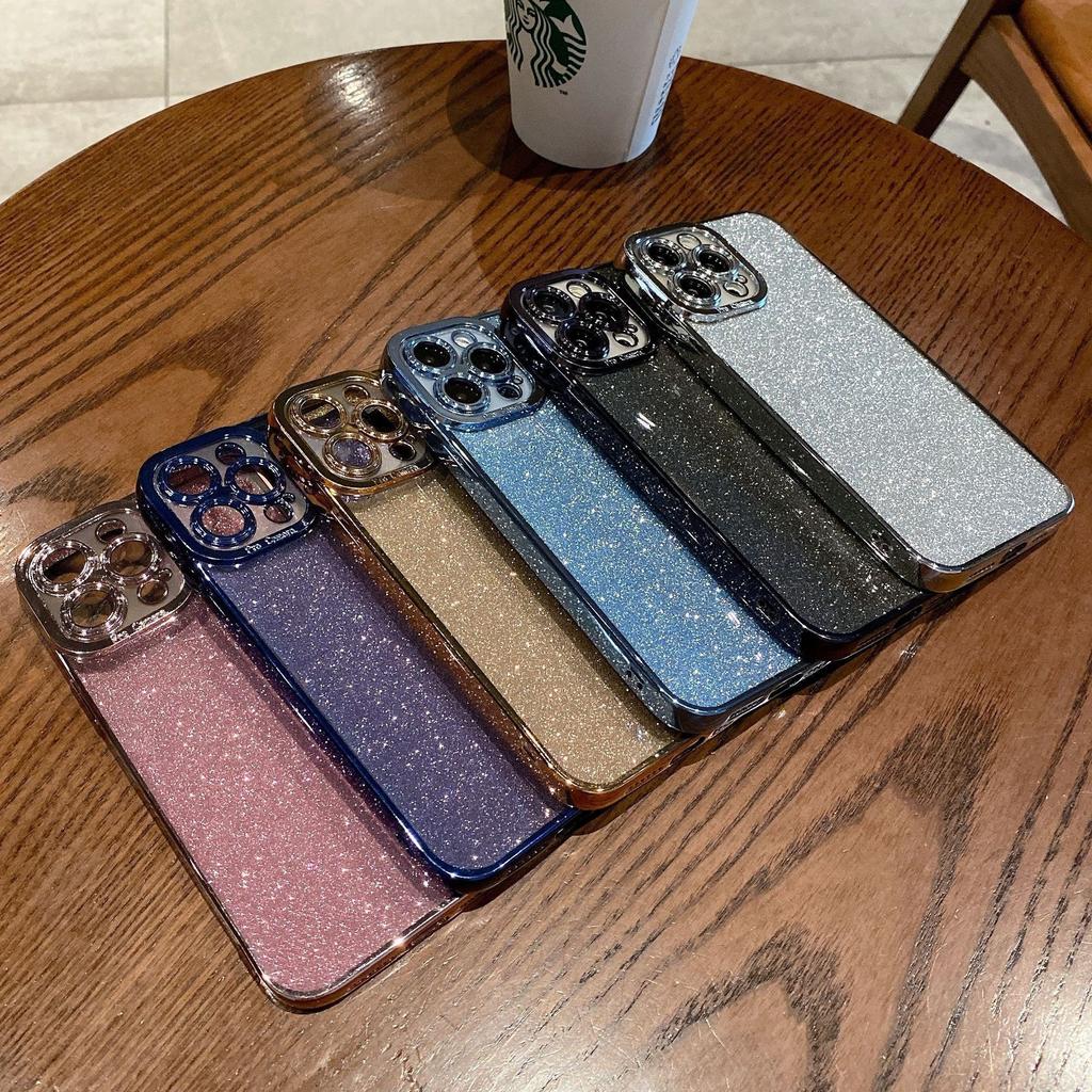 For IPhone 16 Eye Plating Sparkling Powder Phone Case for Apple 15 Promax Straight Edge Transparent All Inclusive Protective Cover