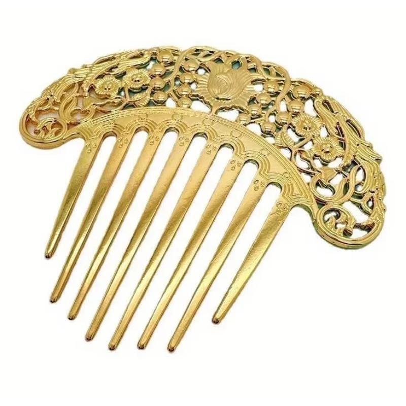 New Chinese Hairpin Retro Hair Comb Hanfu Dish Hairpin Hair Ornament Hollow Carved Comb Gold Ornament Metal Comb
