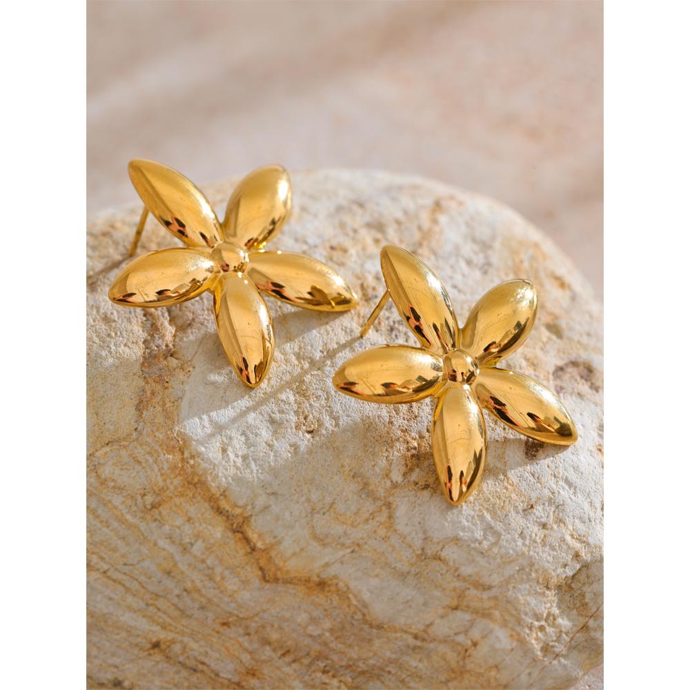 Eetit Trending Stainless Steel Metal Flower Stud Earrings for Women Prevent Allergy Metal Daily Summer Jewelry Accessories