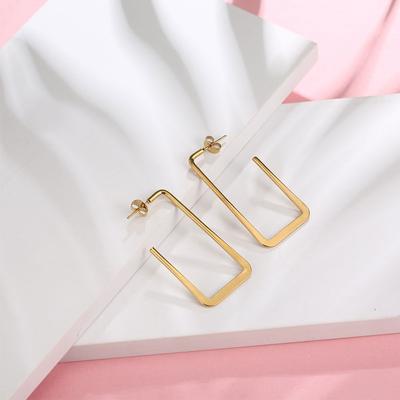 New Titanium Steel Golden Square Earrings Trendy Feminine Geometric Geometric Large Earrings