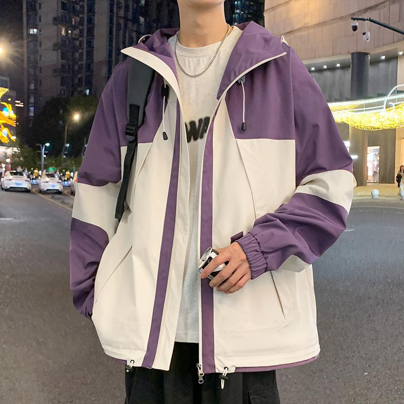 

Men s Spring and Autumn New Splicing Trendy Brand Waterproof Loose Hooded Casual Jacket Top 3XL